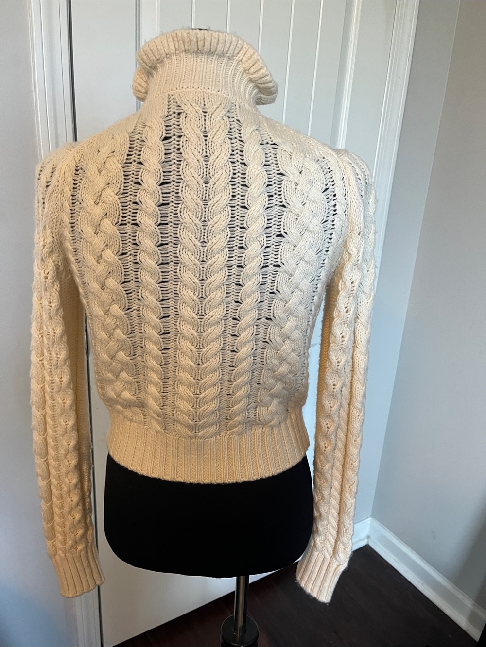 J. Crew Cream Cable-Knit Ruffle Collar Cardigan with Gold Buttons - Picture 3 of 5